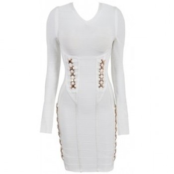 White Gold Embellished White Bandage Dress 